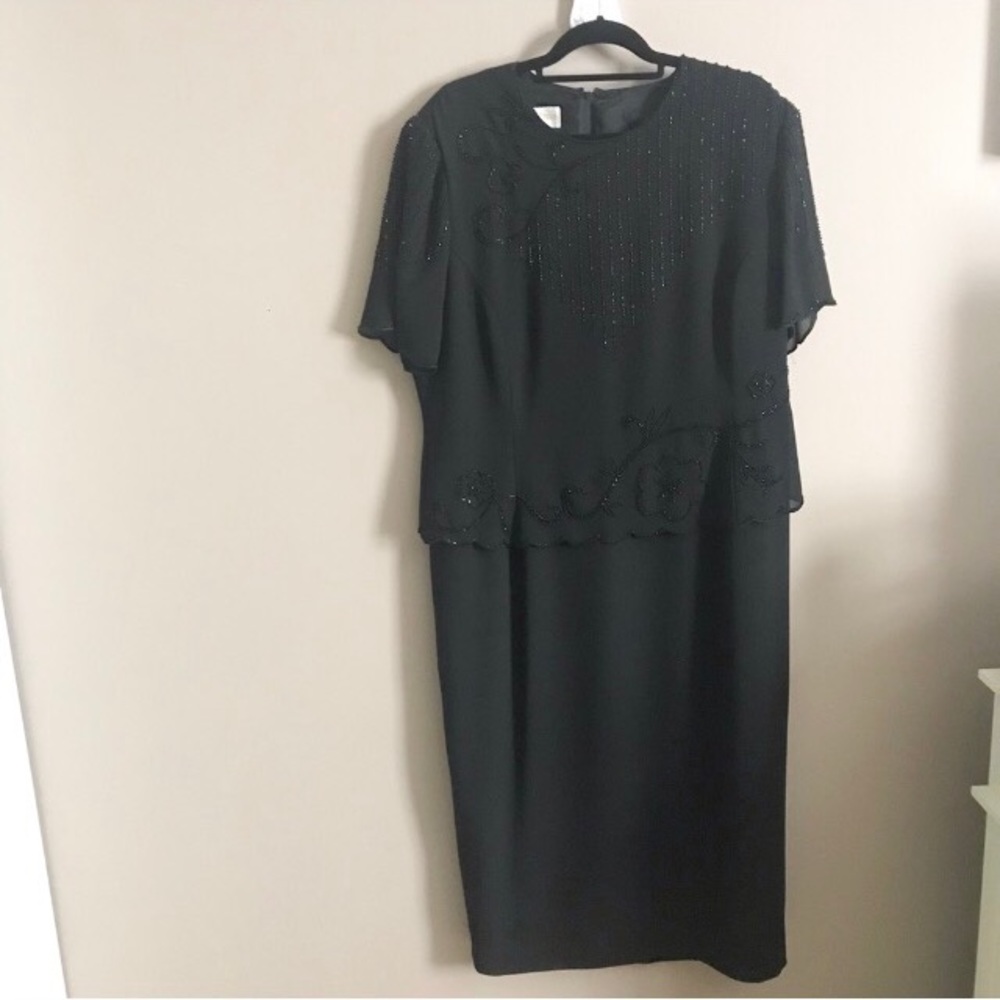 Black beaded evening dress
